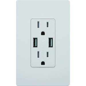 Dual USB Charger with 15/20A Duplex Tamper Resistant Receptacle White